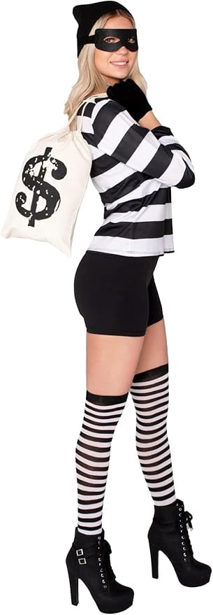 Joyfy Adult Women Robber Costume, Bank Robber Costume Woman for Halloween Costume
