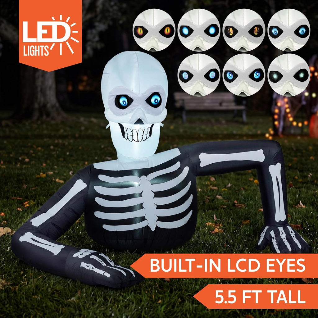 Joyfy 5.5ft Halloween Inflatables Long Light Up Skeleton Ground Breaker Halloween Inflatables Outdoor Decorations,Blow up Halloween Yard Decorations