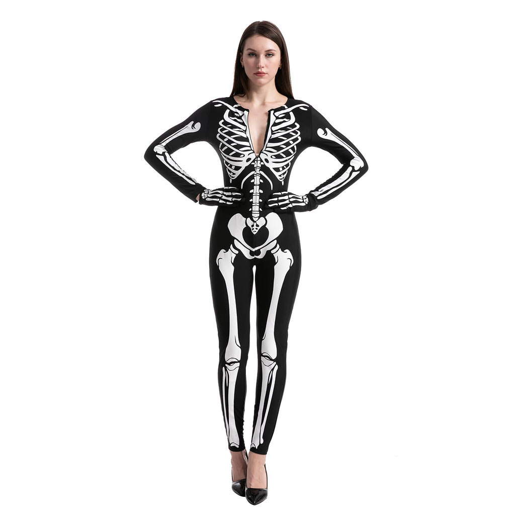 Joyfy Glow in the Dark Skeleton Costume for Adults Women Halloween Dress Up Party Role Playing Cosplay