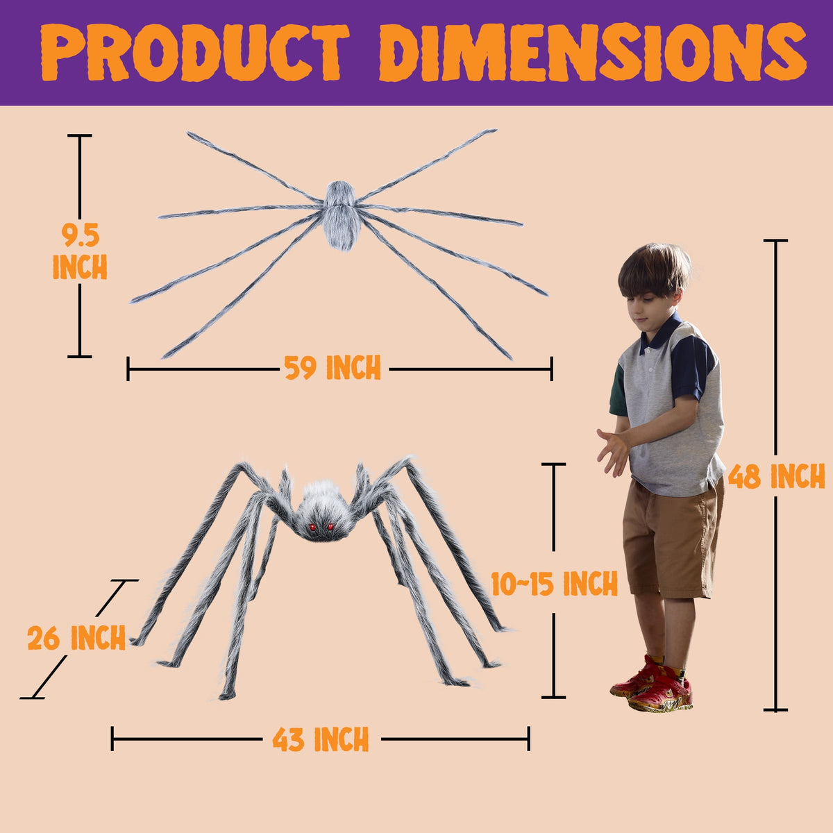Joyfy 5 ft Scary Giant Spider Halloween Decorations Outdoor,Poseable Spider Lifelike Hairy Prop for Yard,Haunted House,Tree or Porch Party Decorations,Black