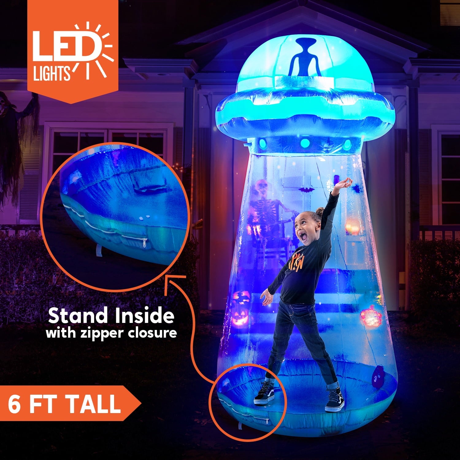 Joyfy 9 ft Halloween Inflatable Giant Alien Decoration with Built-in LEDs,Alien Halloween Decorations Outdoor Blow Up Yard Lawn Decoration