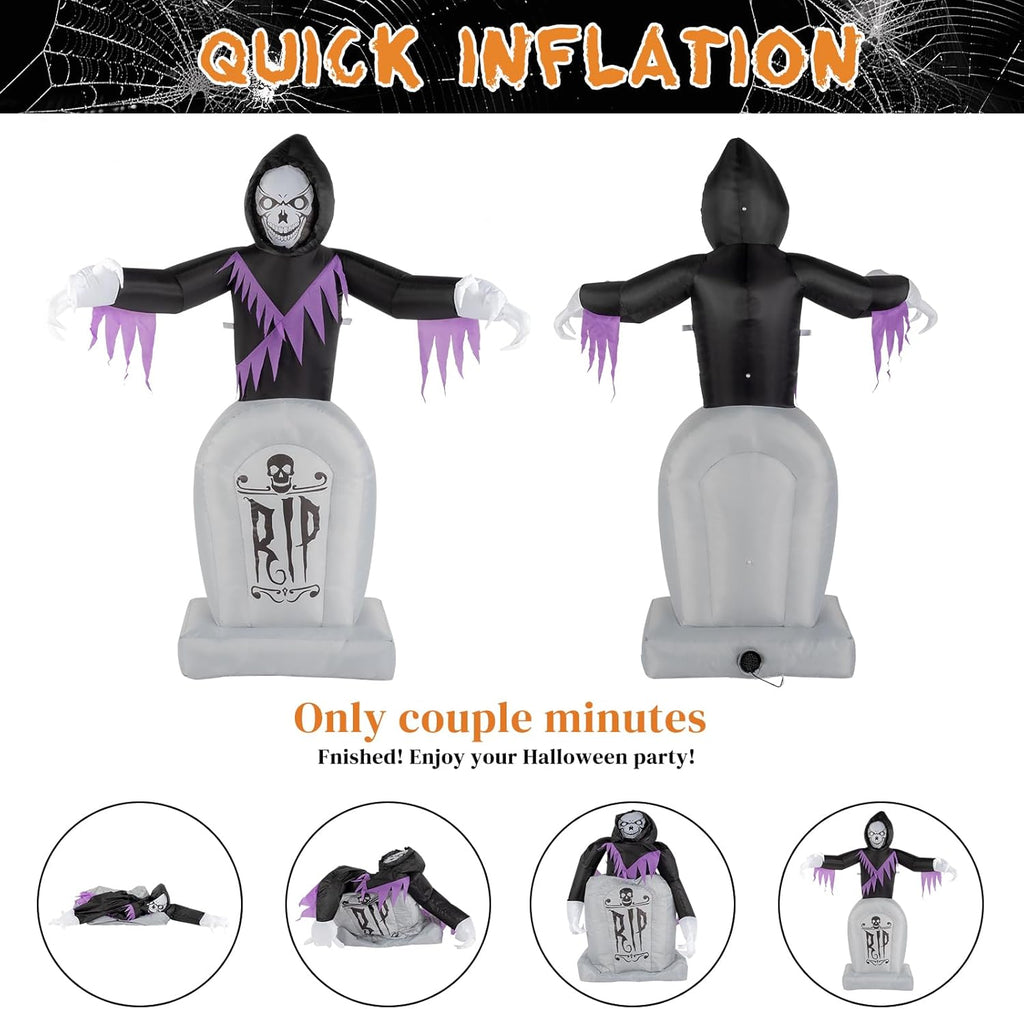 VINGLI Inflatable Halloween Outdoor Decorations, Blow Up Yard Decorations, Built-in LED Lights Décor for Indoor Home Party Garden Lawn Store, 6FT Death and The Grave