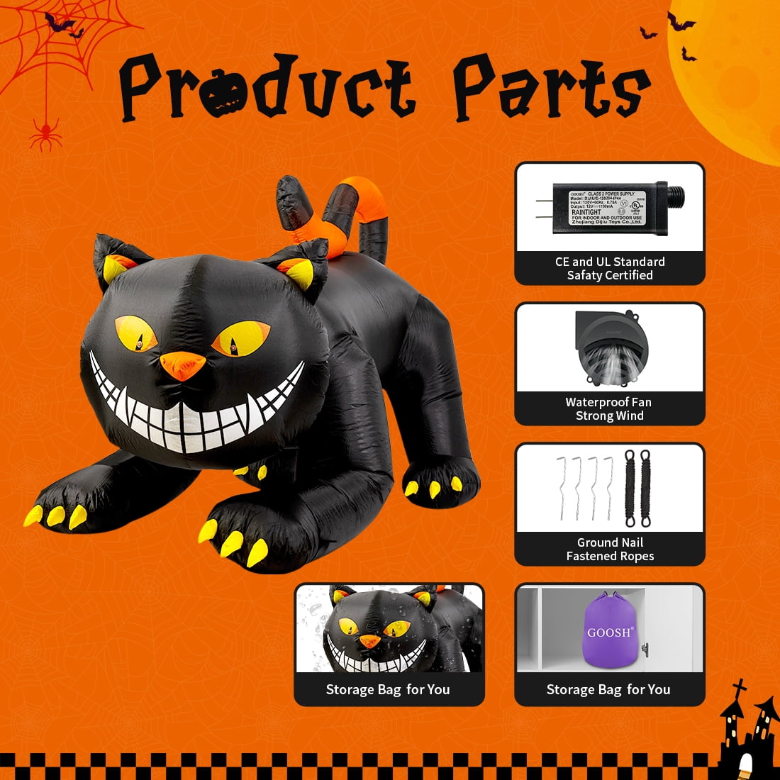 GOOSH Halloween Inflatable 6 FT Black Cat Inflatable Moving Head, Scary Halloween Decorations Black Cat with LED Lights Built-in, Halloween Outdoor Decorations Clearance for Holiday/Party/Yard/Garden