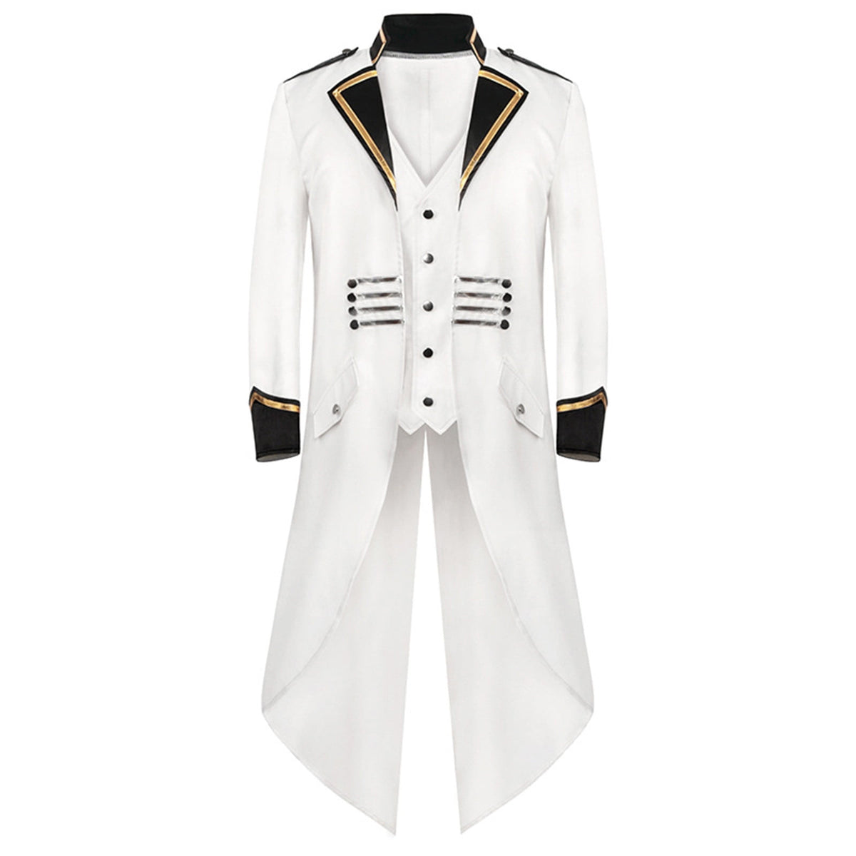 Odeerbi Mens Steampunk Tailcoat Gothic Medieval Jacket Frock Uniform Halloween Long Tuxedo Coat Retro Tailcoat Coat Lapel Court Slim Dress Coat White