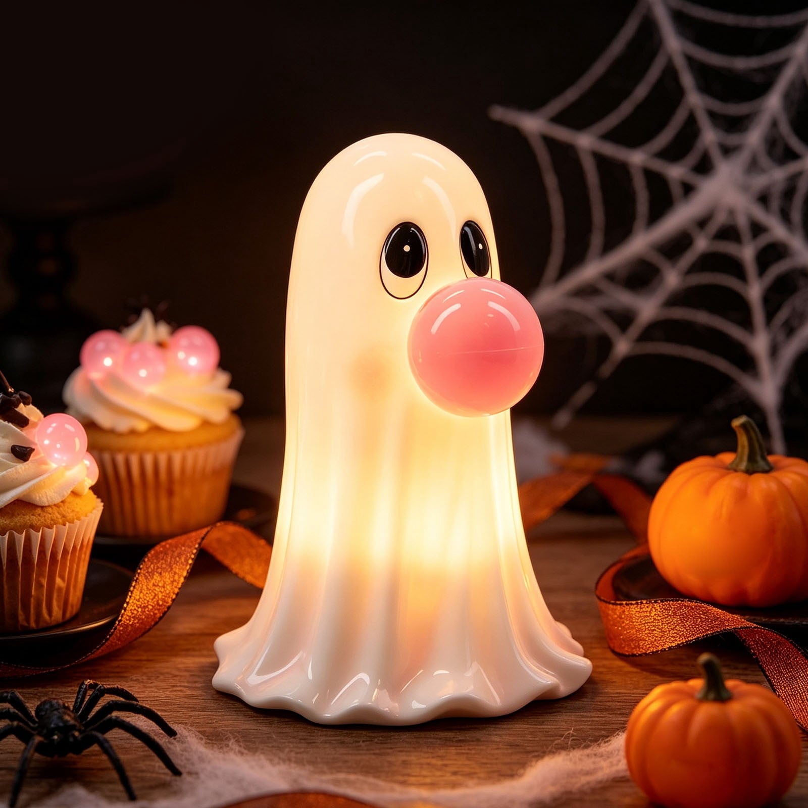 Homellea Light Up Bubble Gum Ghost Halloween Decor, 5.9 Inch Battery Operated Blow Mold Ghost Figurine with Bubble Detail for Tabletop, Mantel, Shelf, Entryway and Indoor Party Display