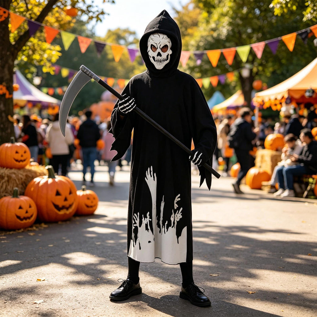 Spooky Skeleton Costume for Kids, Glow in The Dark Halloween Bone Outfit for Boys and Girls, Creepy Role Play Cosplay Dress for 4-8 Years Old