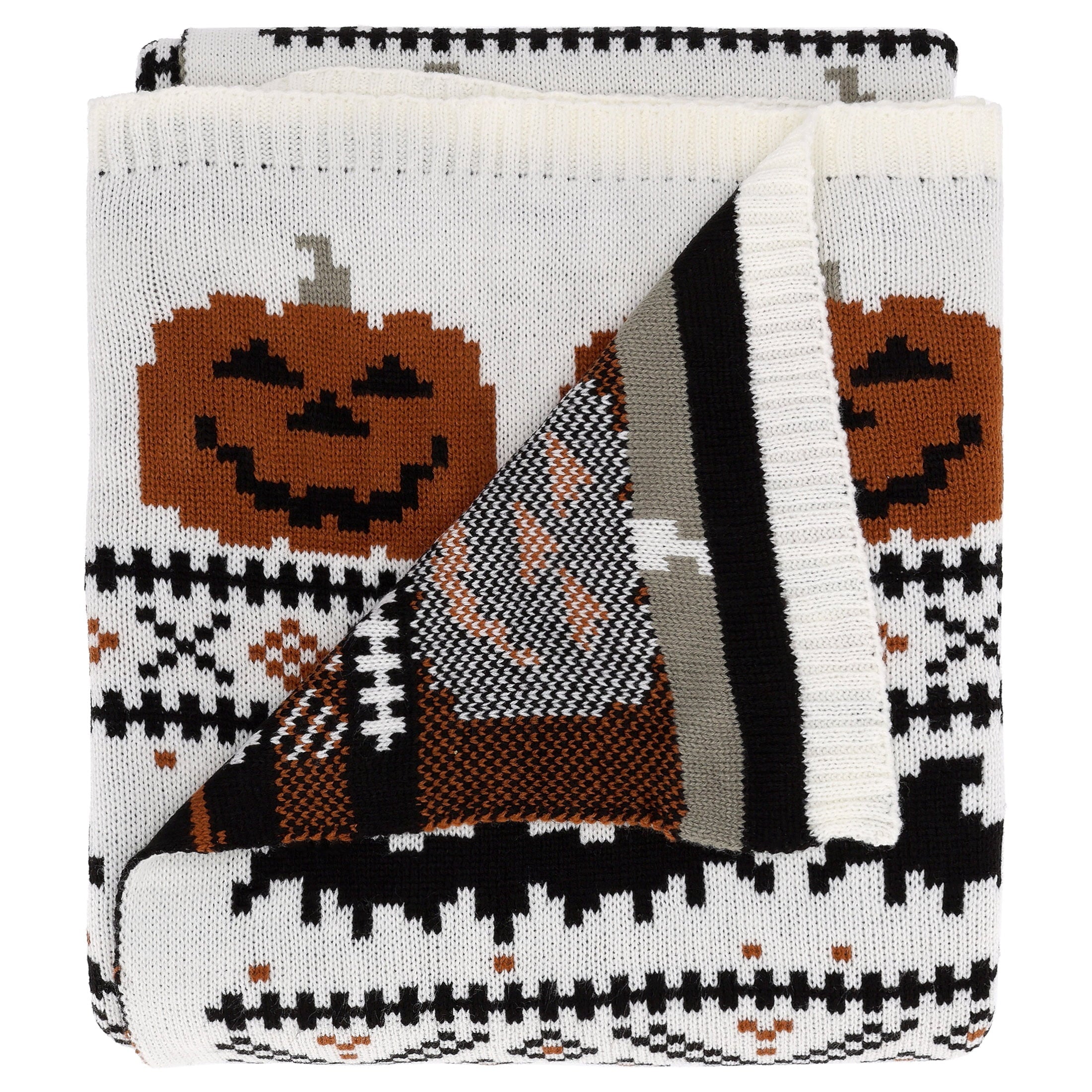 My Texas House Halloween Pumpkins and Bats Cotton Knit Throw, Multicolor, 50" x 60"