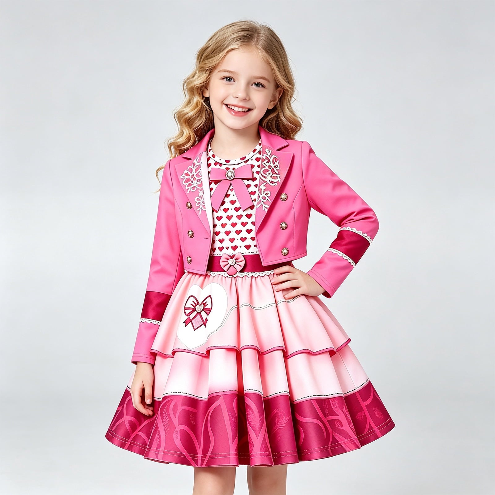 Guvpev G'irls Halloween Princess Costume, Pink Princess Dress Up Outfits with Jacket, K'ids Halloween Cosplay Party Dress Set