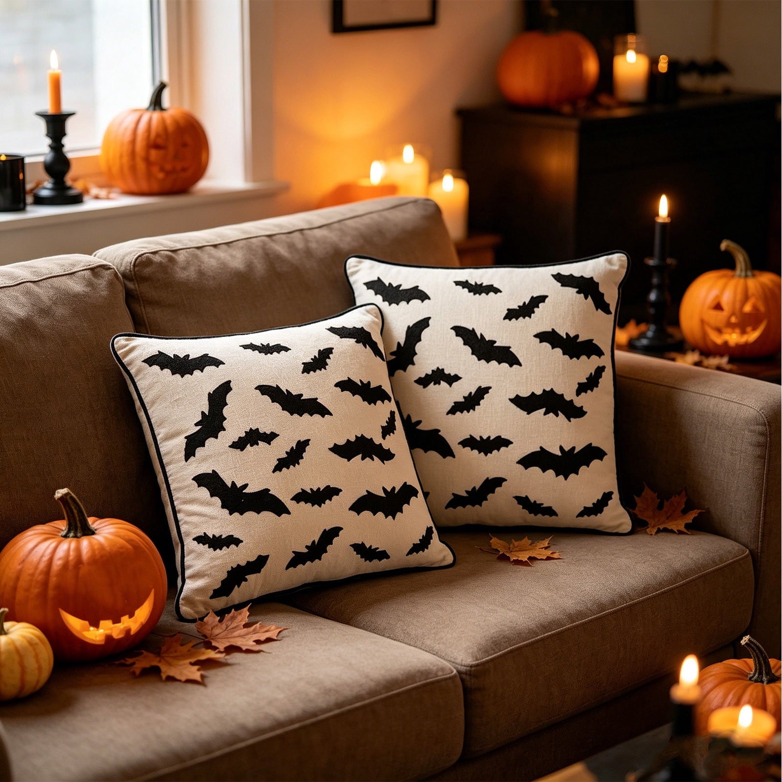 Yeciiwht Halloween Throw Pillow Cover – 18*18inch Embroidered Linen Cushion Case with Ghost, Mummy & Bat Designs, Invisible Zipper, Machine Washable