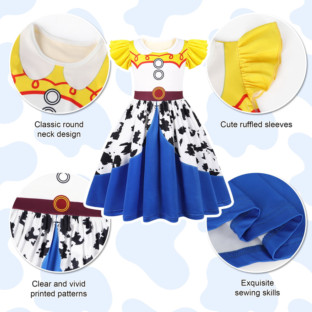 Benylion Cowgirl Costume for Girl Summer Dress Western Dress Up Outfit for Kids Halloween Cosplay Party Dresses Ruffle Sleeve for 5-6 Years