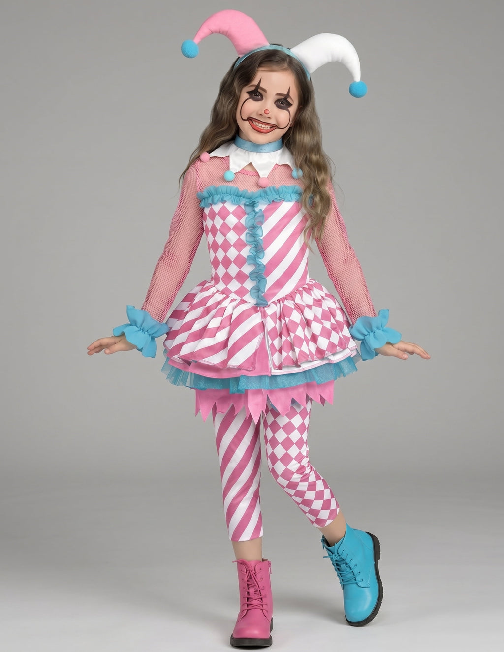 Joyfy Girls Clown Costume, Halloween Evil Clown Costume, Black and Red Jester Dress for Girls Halloween Party Dress Up Cosplay