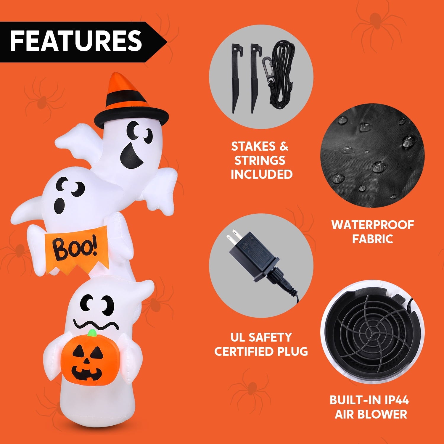 Joyfy 5ft Halloween Inflatables Light up Cute Ghost,Blow Up Ghost Lift Pumpkin Candy Bag with Build-in LEDs for Yard Decorations