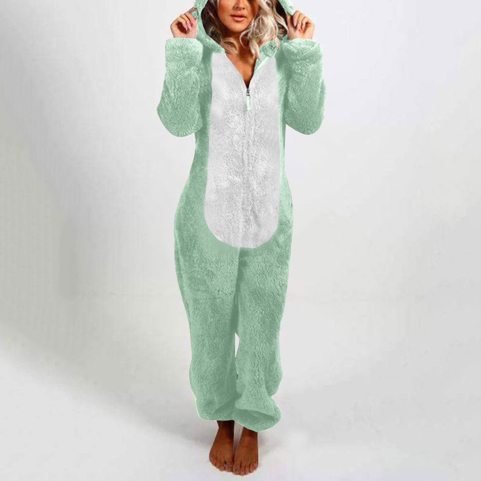 QATAINLAV Sherpa Fleece Jumpsuit for Women Winter Warm Fuzzy Onesie Pajamas Cute Cat Hooded Romper Casual Zip Up Overalls Sleepwear Black XL