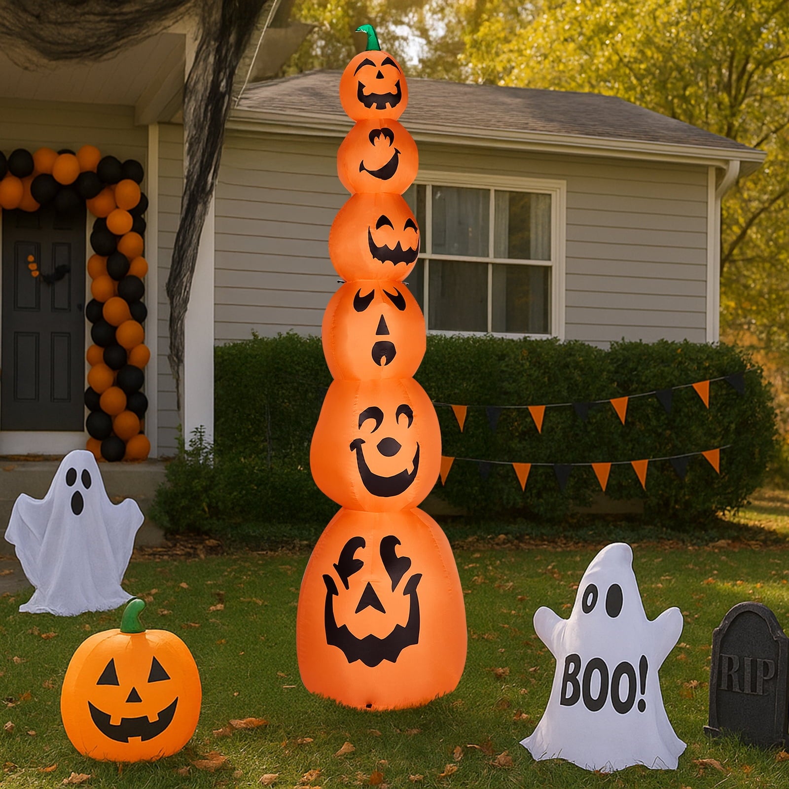 Zimtown 9 FT Halloween Inflatables Pumpkin, Halloween Decoration Blow up Pumpkins w/ Build-in LEDs for Halloween Party