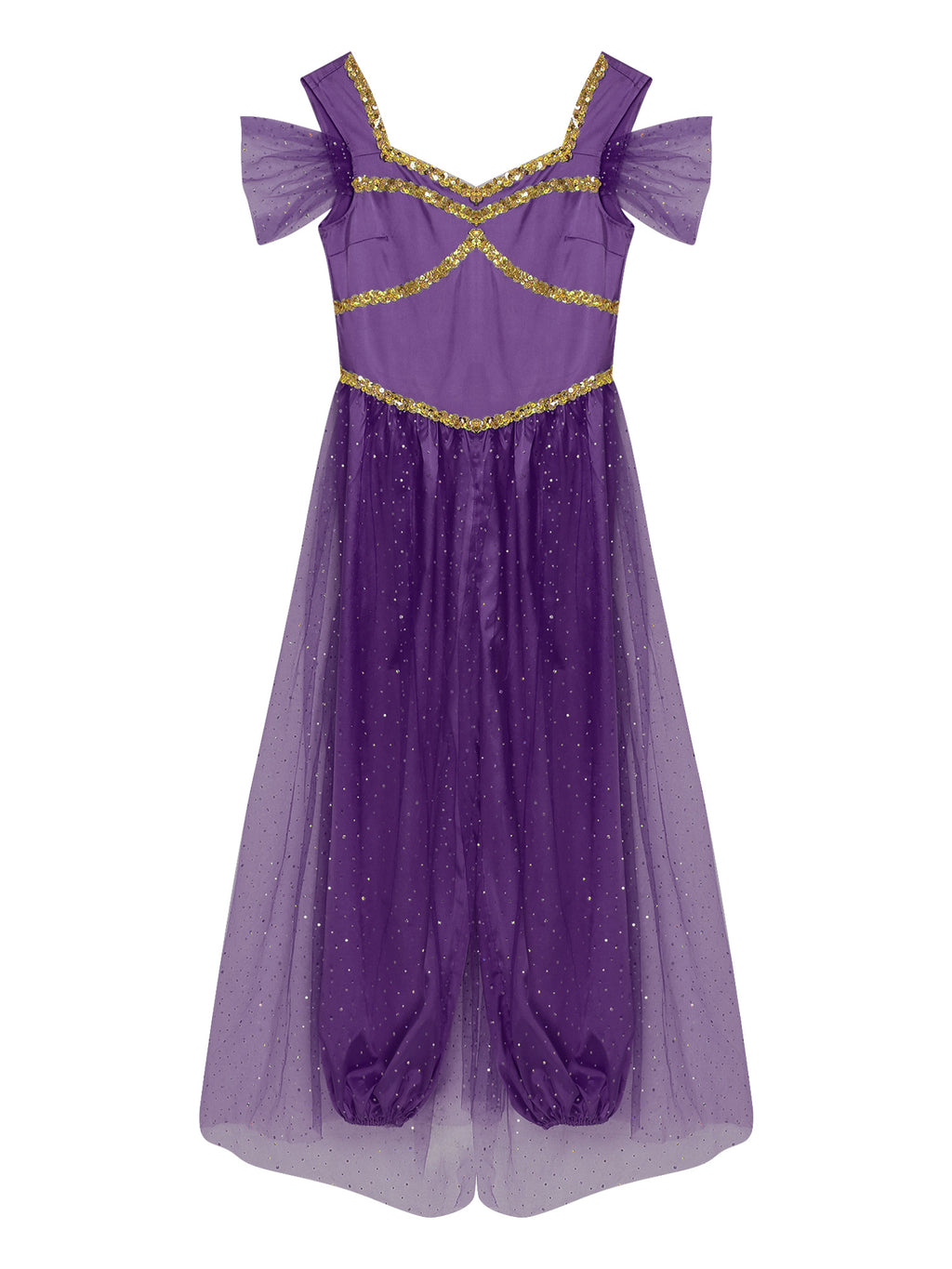 Aislor Women Halloween Arabian Princess Cosplay Costume Sequins Belly Dance Romper Jumpsuit Fancy Dress Lake Blue L