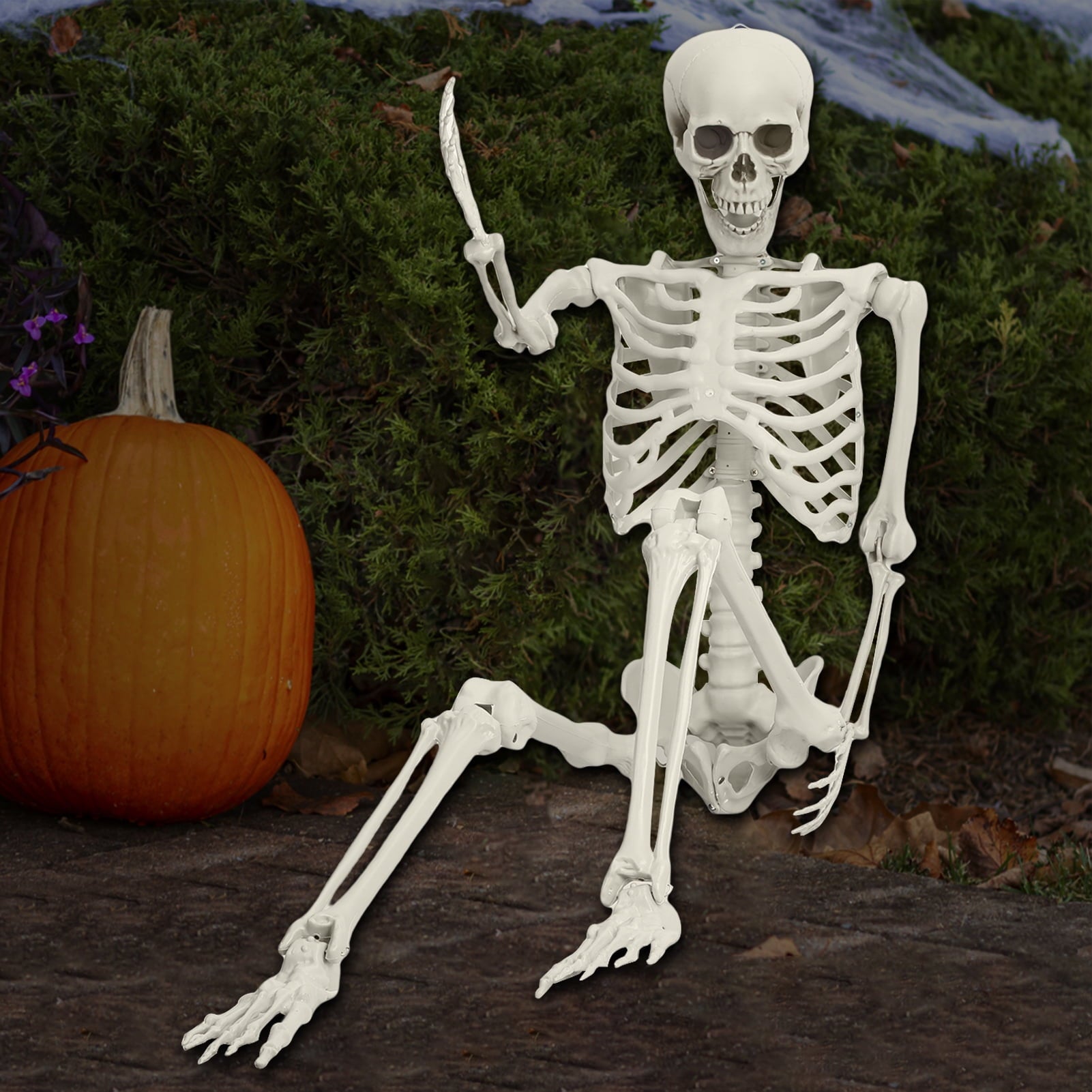 Kitem Skeleton Prop 5.4ft Poseable Life Size Halloween Decoration Plastic Full Body Human Bones Skeleton Party Supplies 1pc