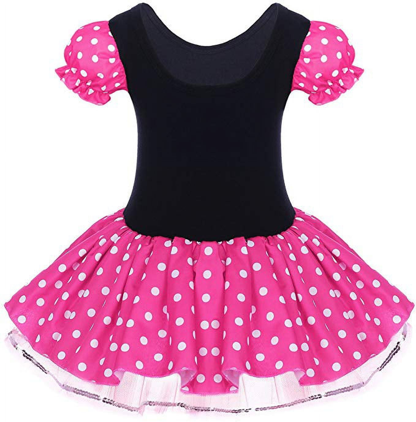 KAWELL Toddler Girls Polka Dot Tutu Dress with Ear Headband, Kids Character Inspired Costume Outfit for Halloween, Theme Park, Birthday Party, Child 4-5Y