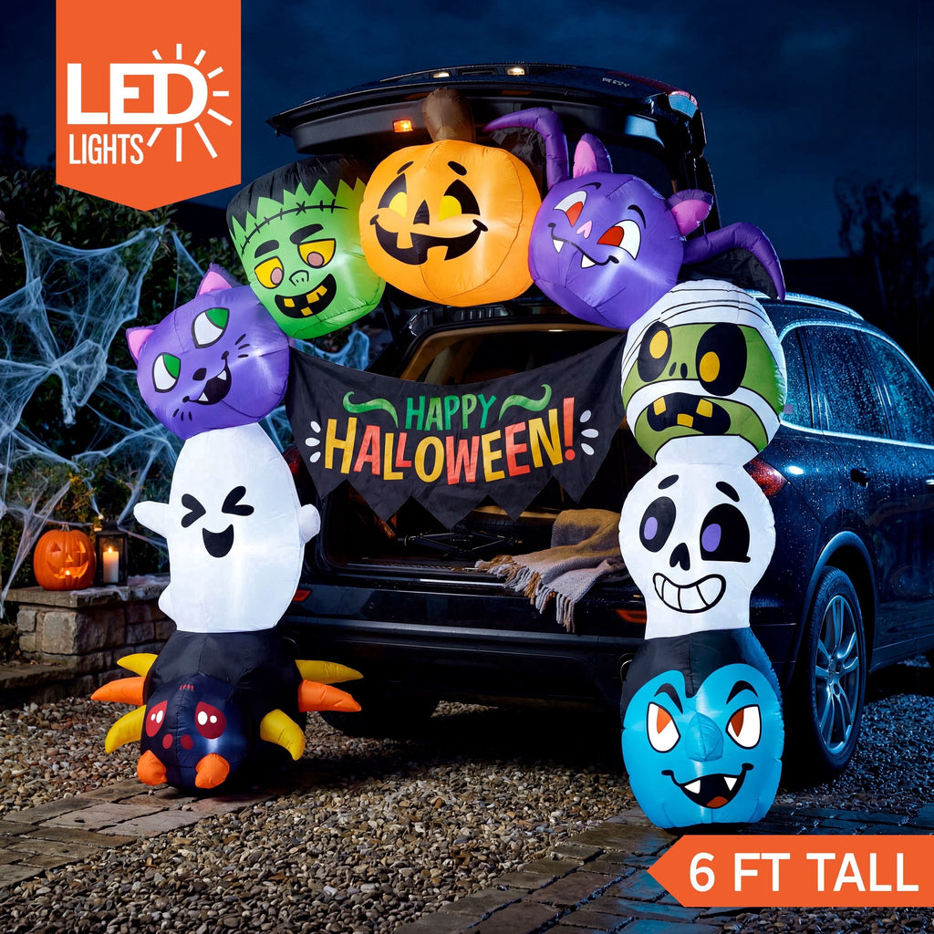 Joyfy 6 FT Halloween Inflatable Haunted Castle Decoration,Trunk or Treat Car Decorations Kit Ghost and Pumpkin with Built-in LED Light for Halloween Party Indoor,Outdoor,Yard,Garden Decor