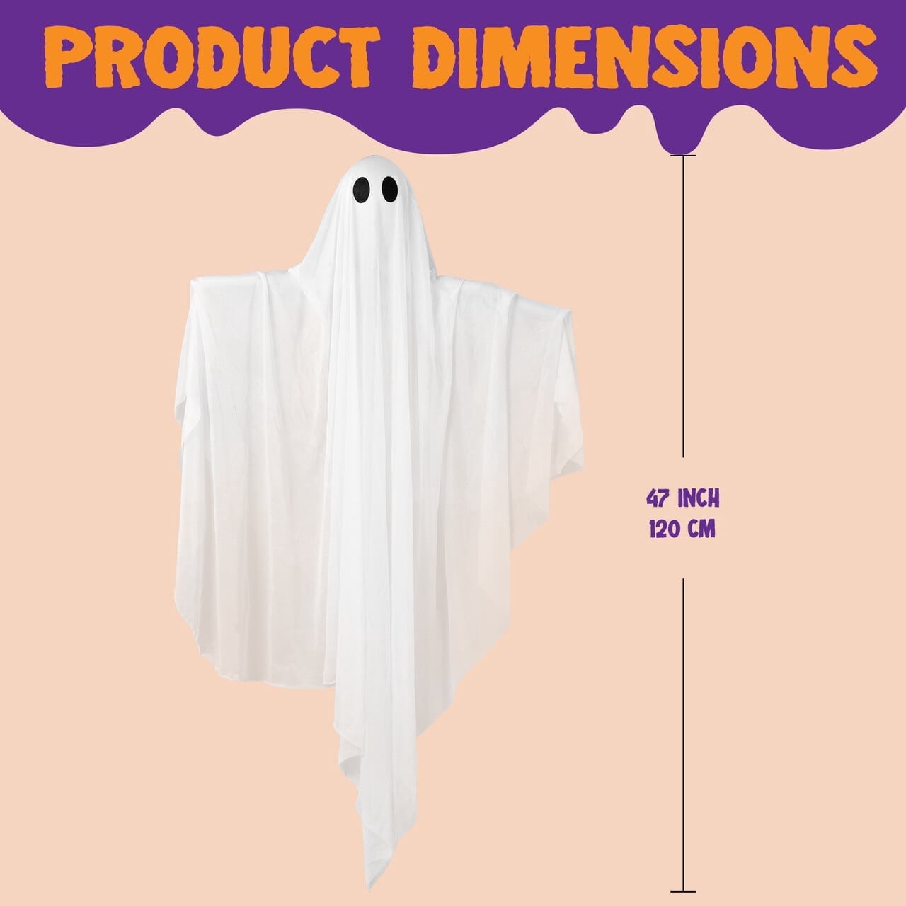 Joyfy 47inch Halloween Decorations Outdoor Hanging Ghost,Light up White Ghosts with Spooky Warm White LED Light,Halloween Outdoor Yard Porch Decorations,Haunted House Decorations