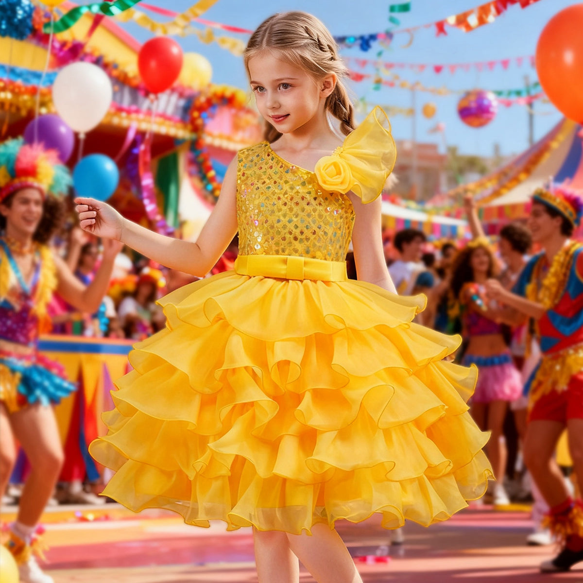 Toddler Dance Yellow Sequin Dress Tulle Dance Dresses Dance Kids 80s Outfits for Girls Dance Performance Outerwear 3-4 Years