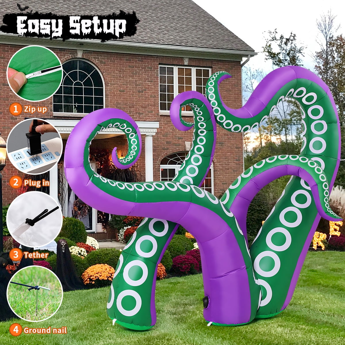 GOOSH Halloween Inflatables 7.2 FT Octopus Tentacles Inflatable with Built-in LEDs, Halloween Inflatable Octopus Blow Up Octopus Tentacles, Outdoor Halloween Decorations Clearance for Holiday Party