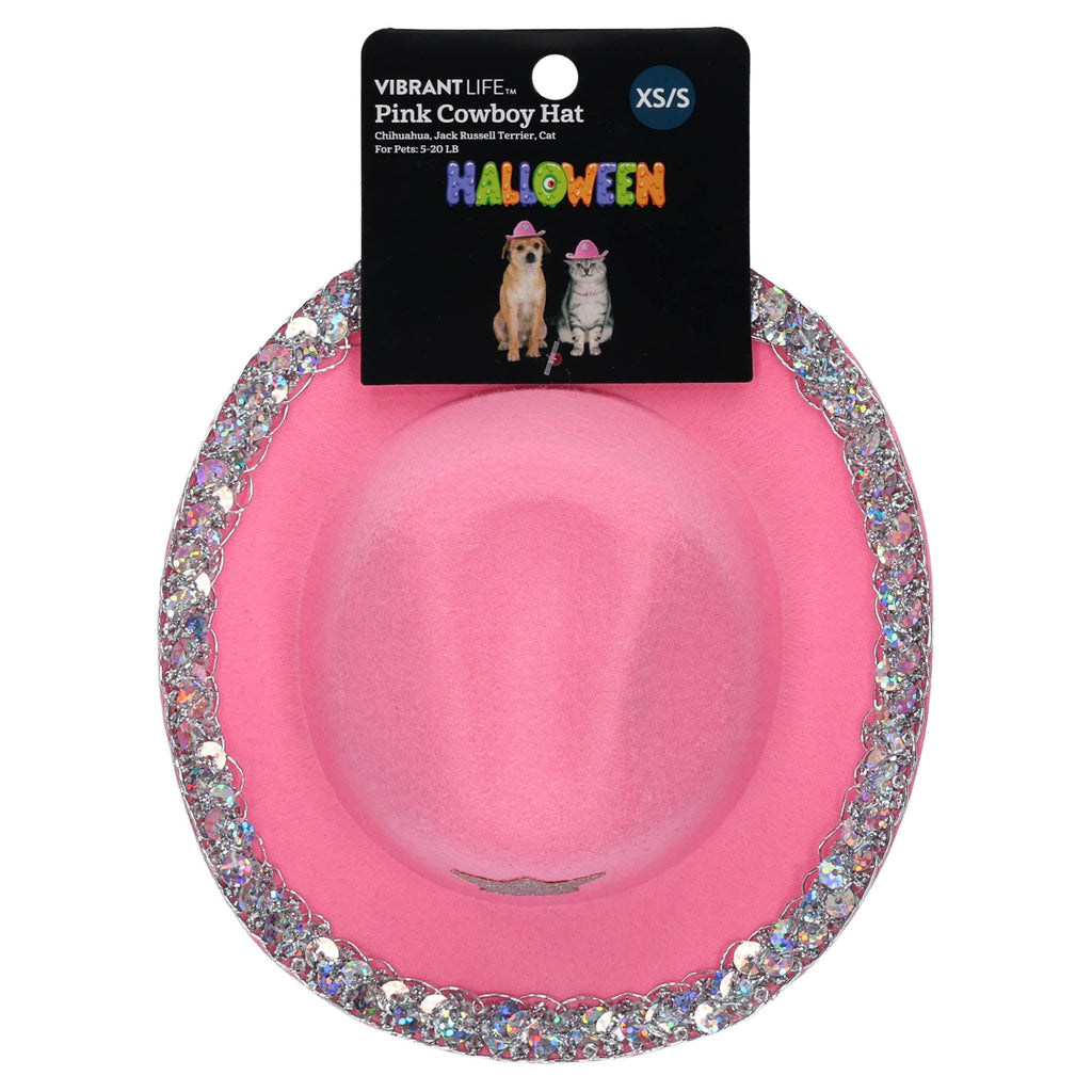 Vibrant Life Halloween Cowboy Hat Costume for Dogs and Cats, Pink, XS/S