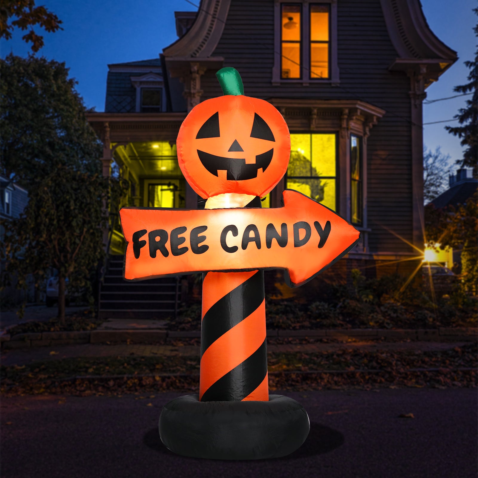 Halloween Inflatable Pumpkin Road Sign Festival Decor Blow Up Yard Decorations Clearance with Built-in LEDs for Lawn, Garden, Party, Indoor