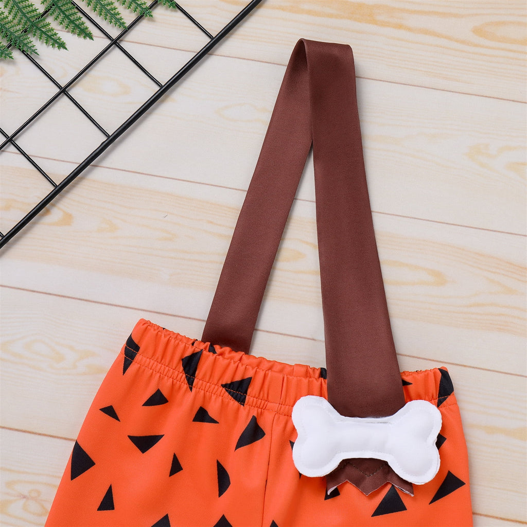 Kids Baby Bam Bam Costume Flintstone Costume Caveman Cavegirl Historical Stone Age Themed Birthday Outfit for Girls Boys Halloween Cosplay Dress Up Photo Shoot 2-3 Years Girl - Orange