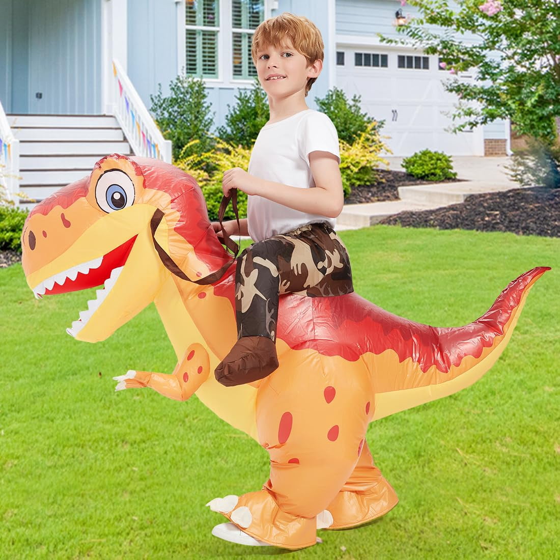 COMIN Kids Dinosaur Inflatable Costume Riding on Dinosaur Costume, Funny Child Inflatable Costume for Boys Girls Party Cosplay