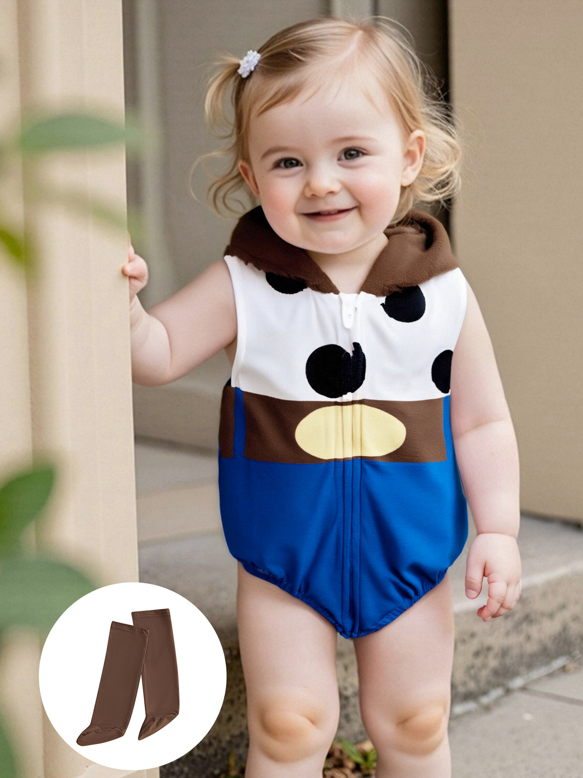 Cjfdfy Newborn Baby Boy Girl Halloween Animal Costume Infant Baby Fox Puppy Dog Frog Poached Egg Costume Fall Winter Sleeveless Hooded Zipper Romper Leg Warmers Set Toddler Halloween Cosplay Outfits