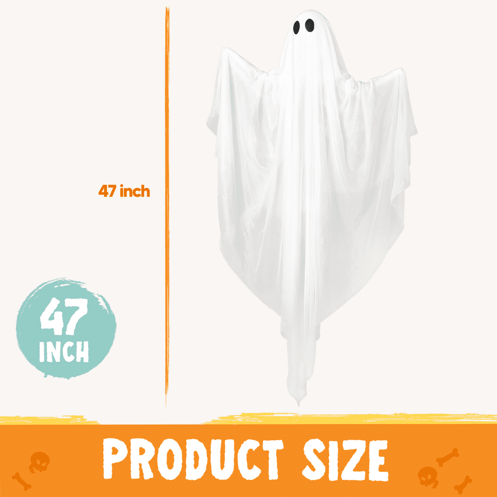 Joyfy 47inch Halloween Decorations Outdoor Hanging Ghost,Light up White Ghosts with Spooky Warm White LED Light,Halloween Outdoor Yard Porch Decorations,Haunted House Decorations