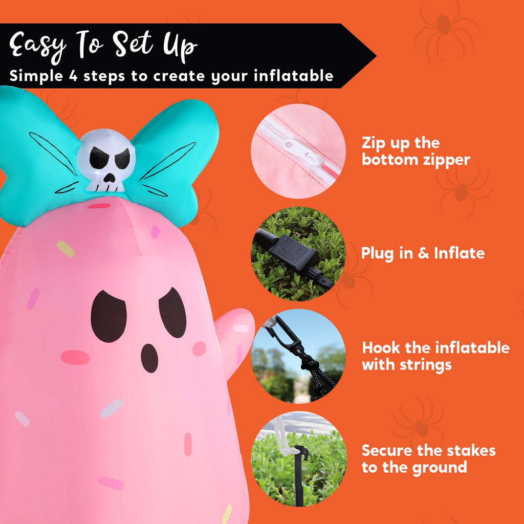 Joyfy 5Ft Halloween Inflatable Pumpkin Ghost with Colorful LED Lights,Halloween Blow Up Cute Decor for Indoor Outdoor Holiday Yard Decoration