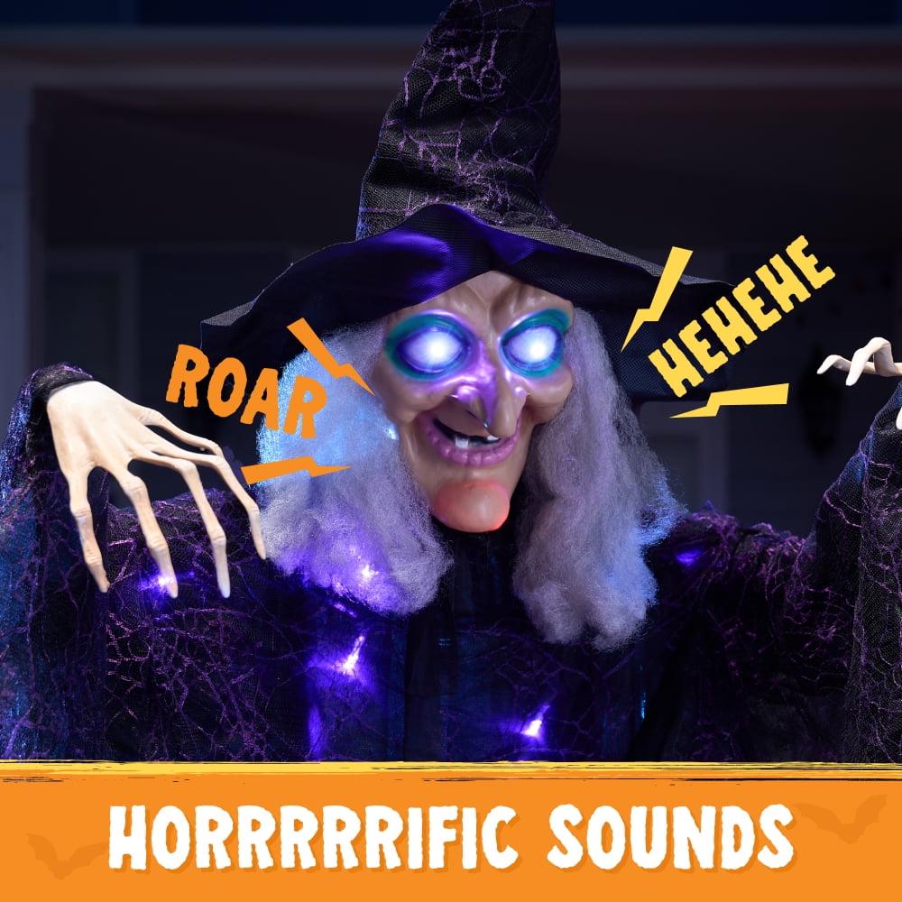 Joyfy 6ft Halloween Witch Decoration,Outdoor Scary Halloween Animatronic Hanging Witch with Light Up Eyes and Sound Decoration for Halloween Outdoor