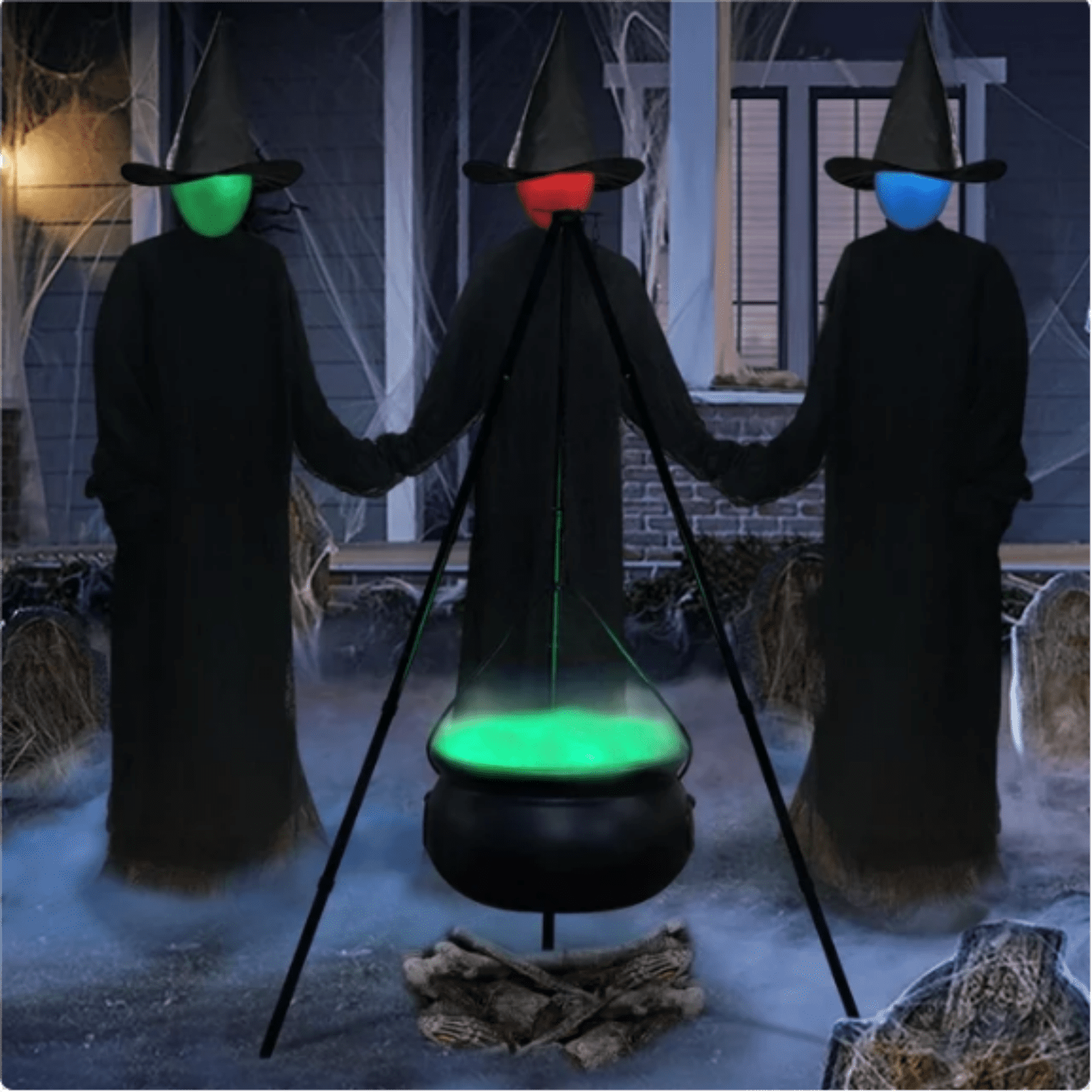 Tepsmf Large Cauldron Halloween Decor On Tripod with Timer Lights - Plastic Cauldron Witch Halloween Decorations for Porch Yard