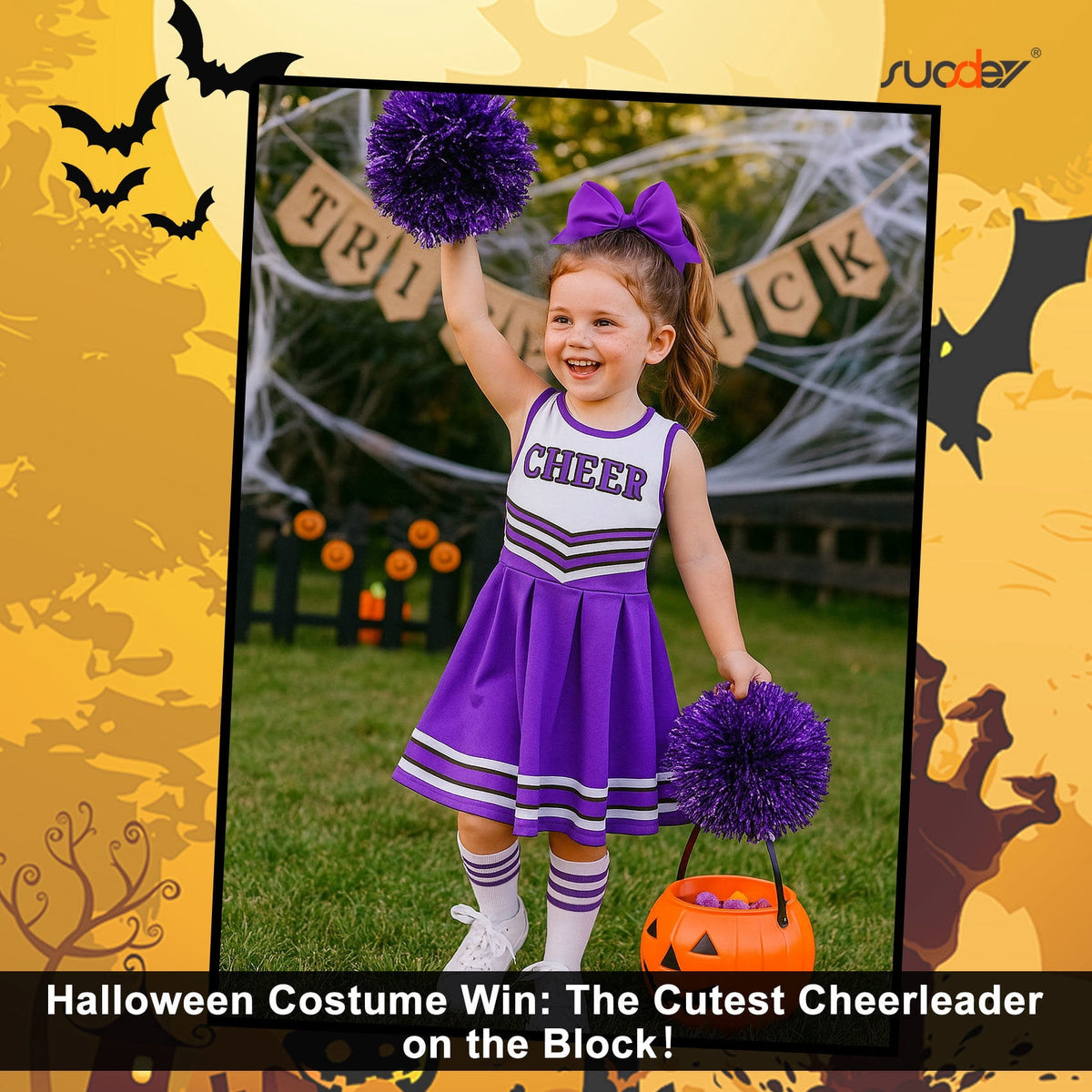 SUOSDEY Girls Cheerleader Costume Outfit Set,Kids Sleeveless Cheerleading Uniform for Party Birthday Halloween