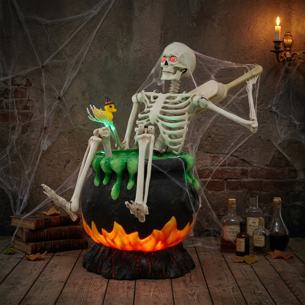 Way To Celebrate Animated Skeleton in Cauldron Halloween Outdoor Decor, 43 in