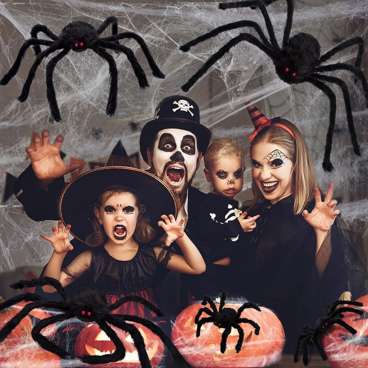 Scidweet Halloween Spider Decorations, 7 Pack Scary Spider Props Cobwebs Halloween Outdoor Indoor Party Yard Decor