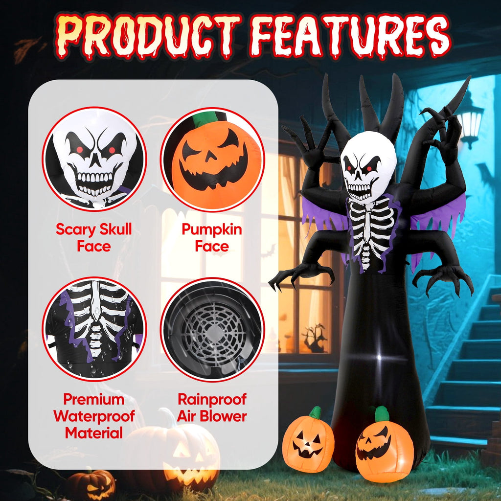 Wondiair 8 FT Halloween Inflatable Skeleton Tree with LED Lights and Glowing Pumpkins, Blow Up Outdoor Halloween Yard Decoration for Lawn, Front Yard and Haunted House