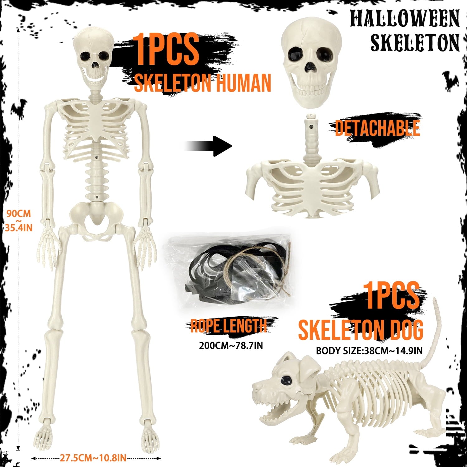 Ayieyill 2pcs Skeleton and Dog Skeleton Halloween Decorations Posable Skeletons Halloween Decorations Indoor Outdoor