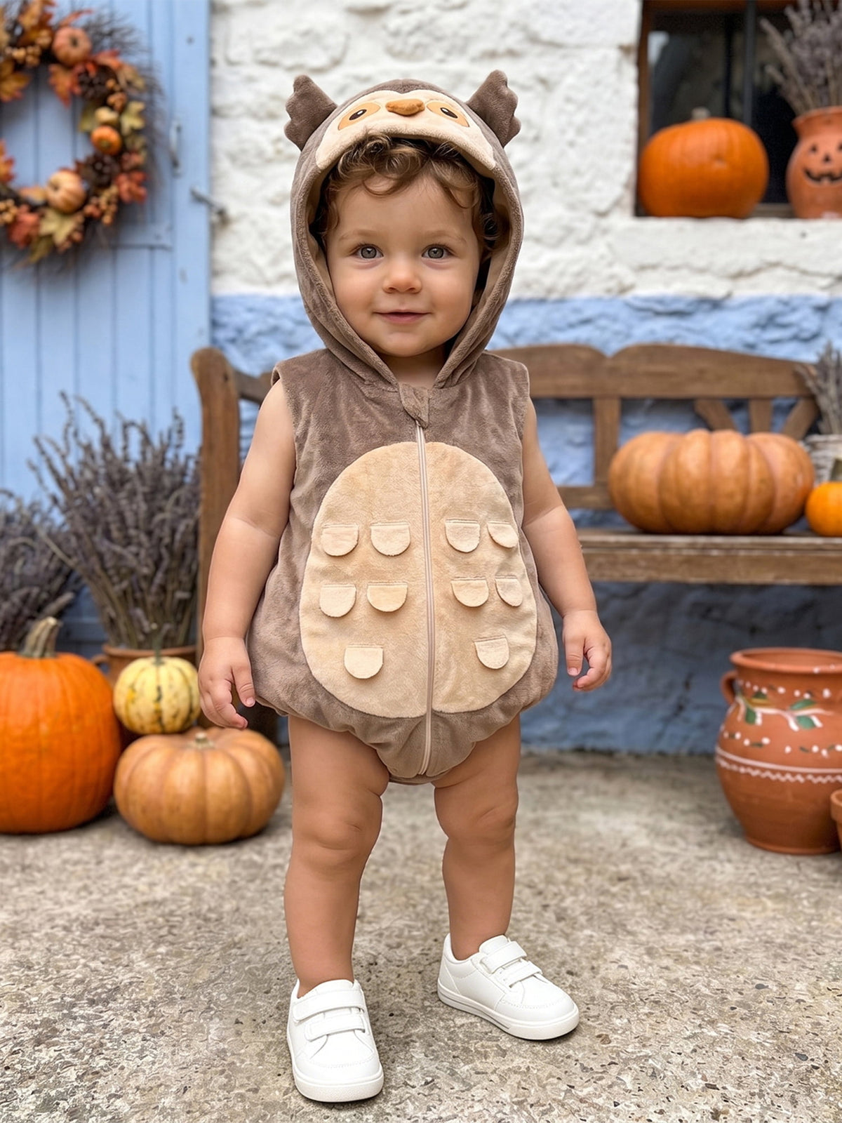 RUINIXCW Newborn Baby Boy Halloween Costume Kids Infant Animal Cosplay Outfit Toddler Fall Winter Clothes Warm Fleece Hooded Sleeveless Romper