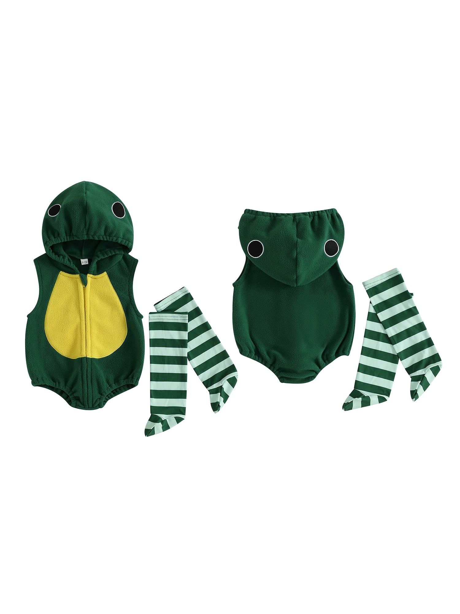 Cjfdfy Newborn Baby Boy Girl Halloween Animal Costume Infant Baby Fox Puppy Dog Frog Poached Egg Costume Fall Winter Sleeveless Hooded Zipper Romper Leg Warmers Set Toddler Halloween Cosplay Outfits