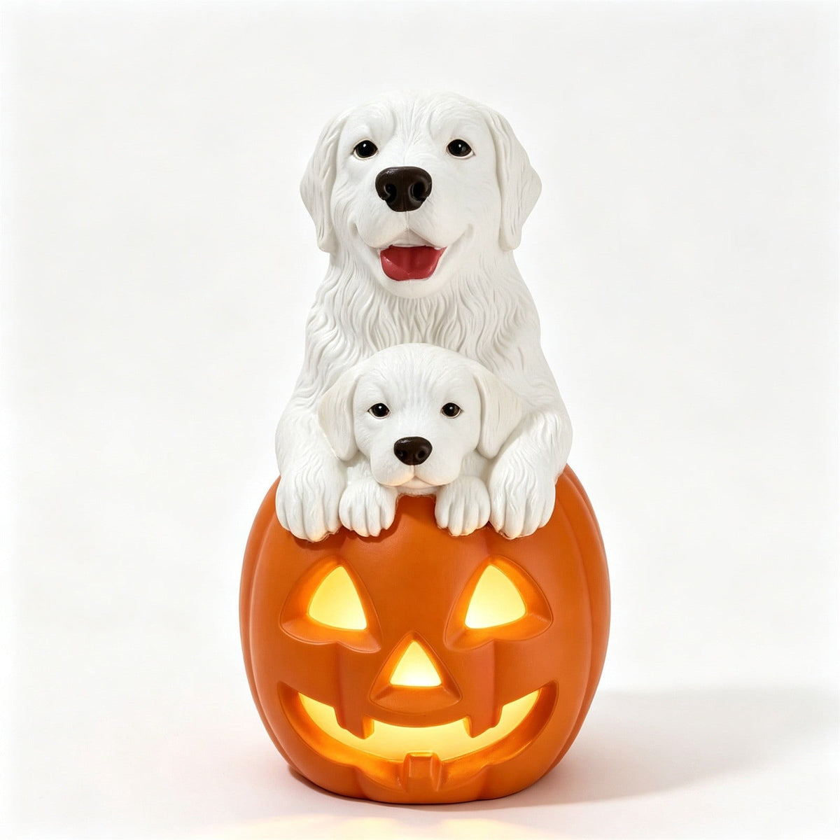 Lighted Scarecrow Bull Terrier Halloween Blow Mold, Cute Puppy Pumpkin Hat Halloween Decor, Resin Ornament for Patio Yard Tabletop Home Decoration, 8"