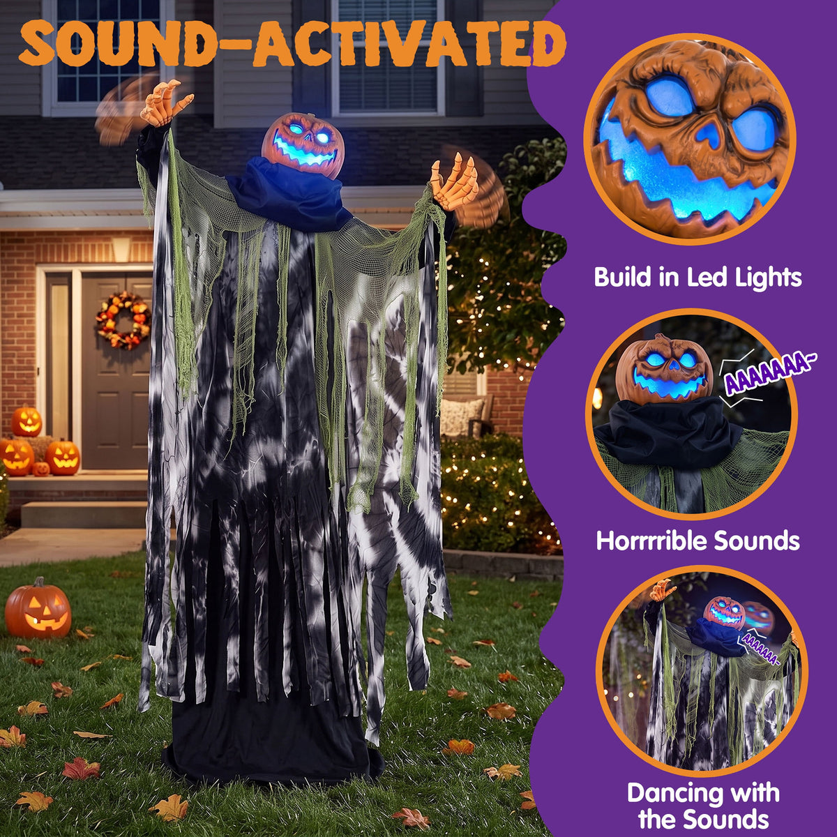 Joyfy 7.8 Ft(93.6 in) Halloween Grim Reaper Decorations Outdoor, Rotatable Flying Scream Scarecrow Skeleton Ghosts Decor for Graveyard Haunted House Props, Garden, Porch, Yard Lawn