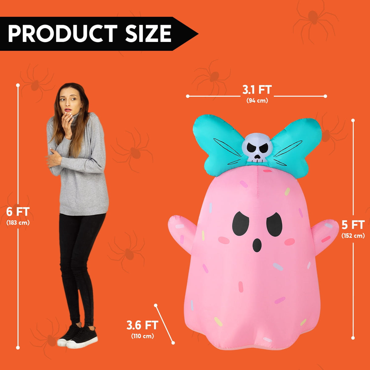 Joyfy 5Ft Halloween Inflatable Pumpkin Ghost with Colorful LED Lights,Halloween Blow Up Cute Decor for Indoor Outdoor Holiday Yard Decoration