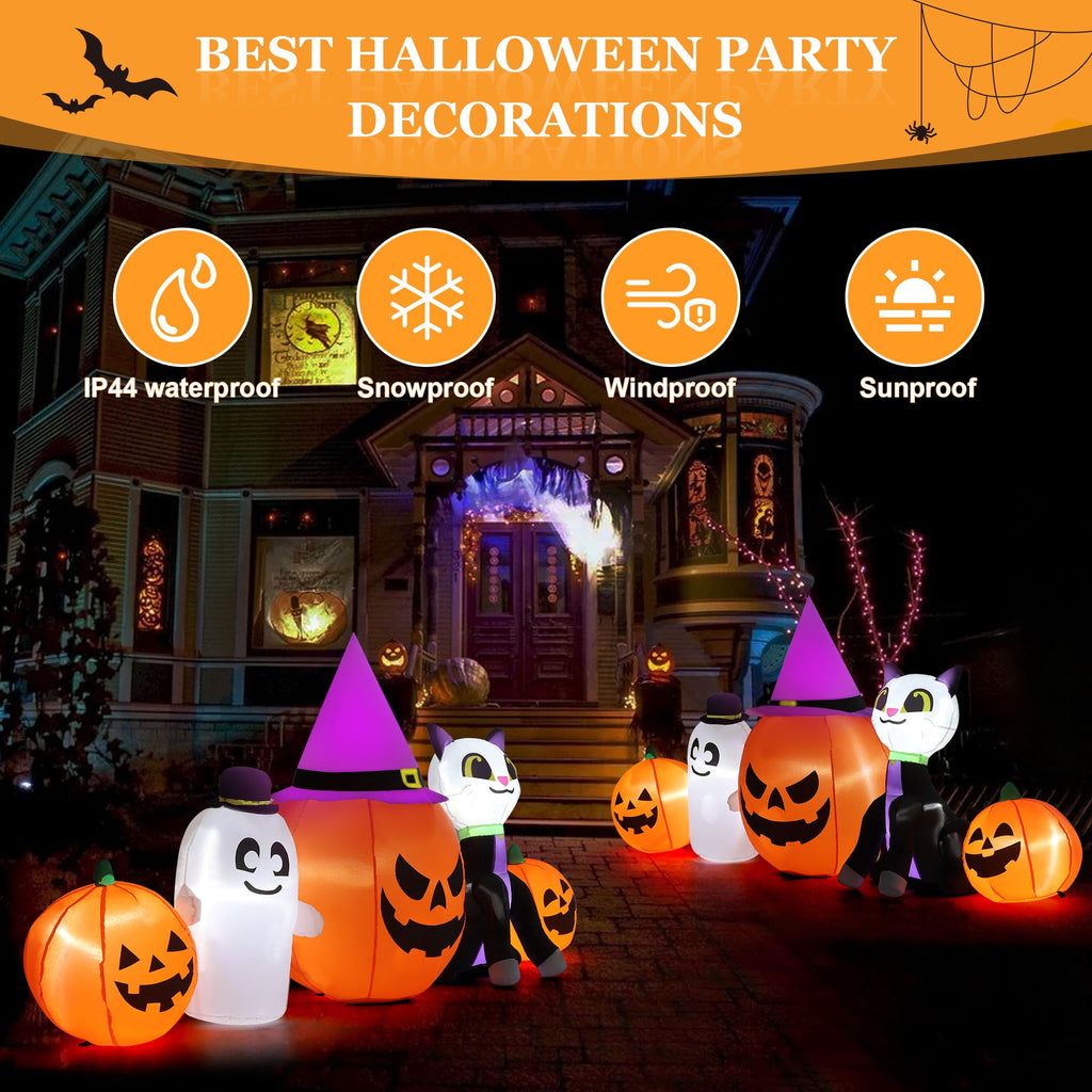 Yexmas 8ft Halloween Inflatable Pumpkins Outdoor Decor with Black Cat and Spectre,Built-in LED Lights,for Halloween Party,Yard,Garden,Lawn