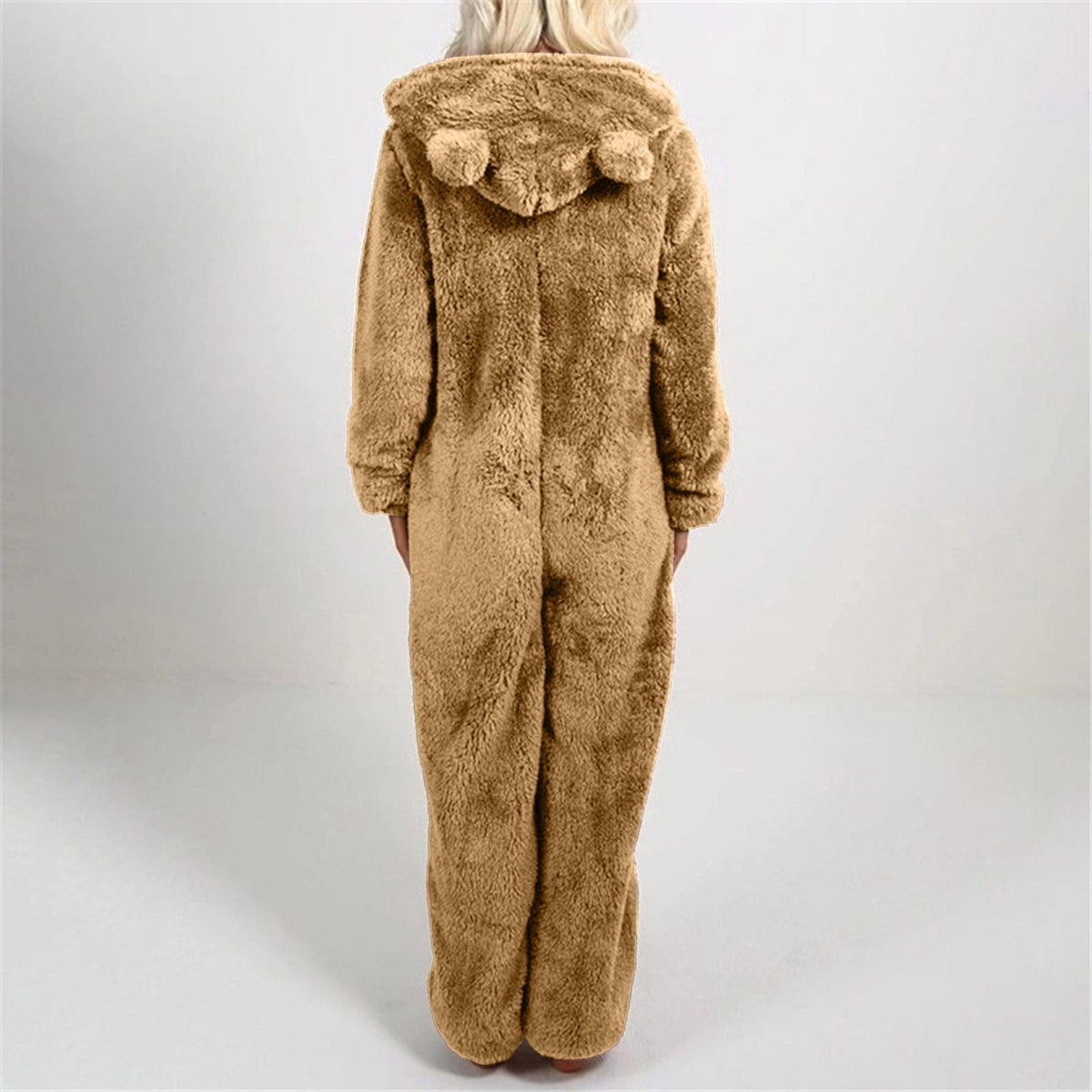 QATAINLAV Sherpa Fleece Jumpsuit for Women Winter Warm Fuzzy Onesie Pajamas Cute Cat Hooded Romper Casual Zip Up Overalls Sleepwear Black XL