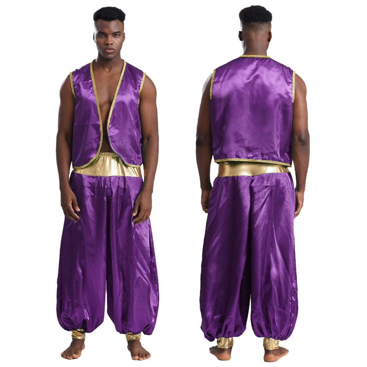 iiniim Mens Arabian Prince Costume Open Front Vest with Pants Halloween Show Fancy Dress up Outfit Royal Blue&Royal Blue S
