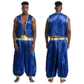 iiniim Mens Arabian Prince Costume Open Front Vest with Pants Halloween Show Fancy Dress up Outfit Royal Blue&Royal Blue S