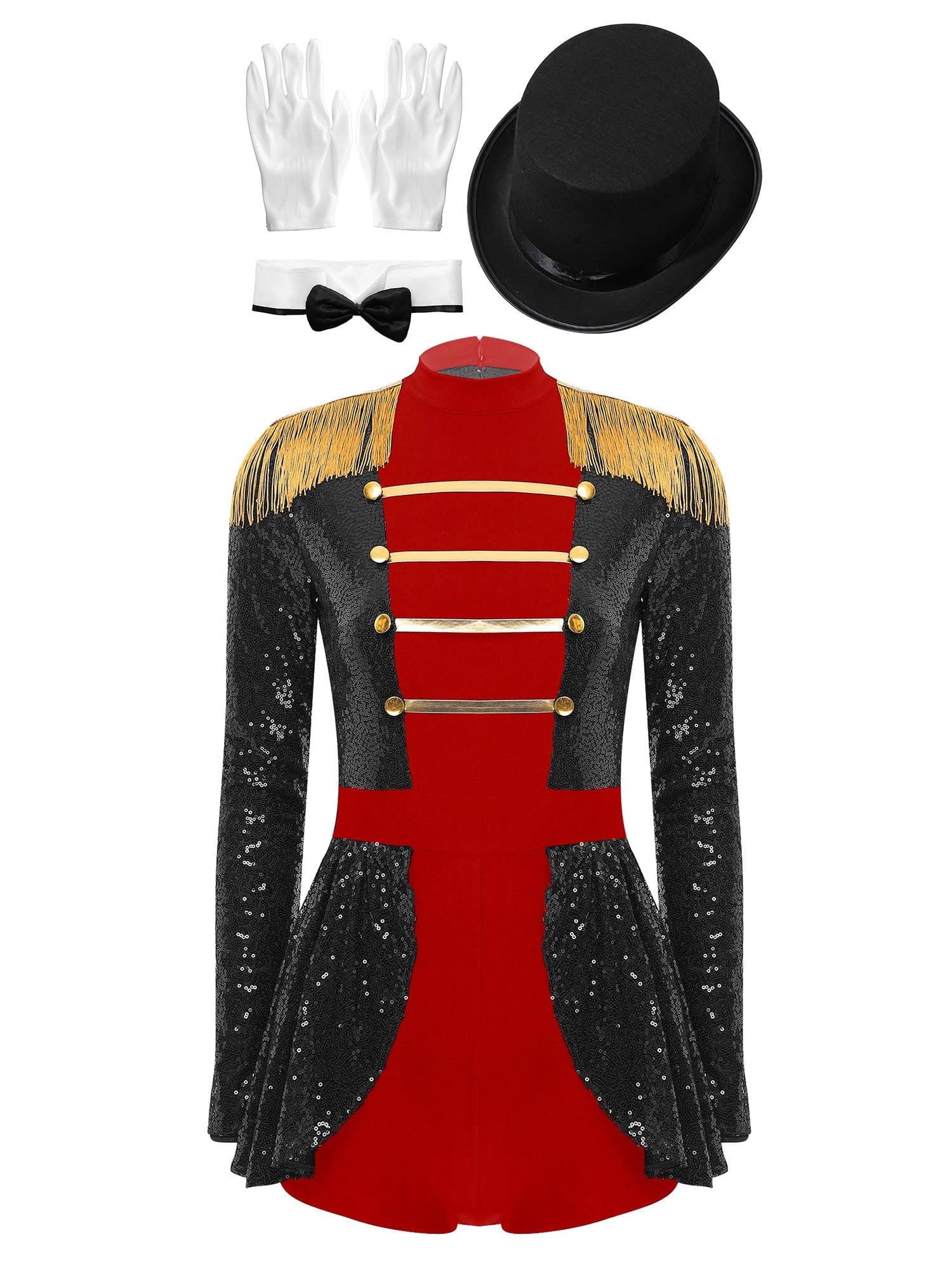 iiniim Womens Ringmaster Costume Circus Ring Leader Outfit Master Lion Tamer Fancy Bodysuit Black S