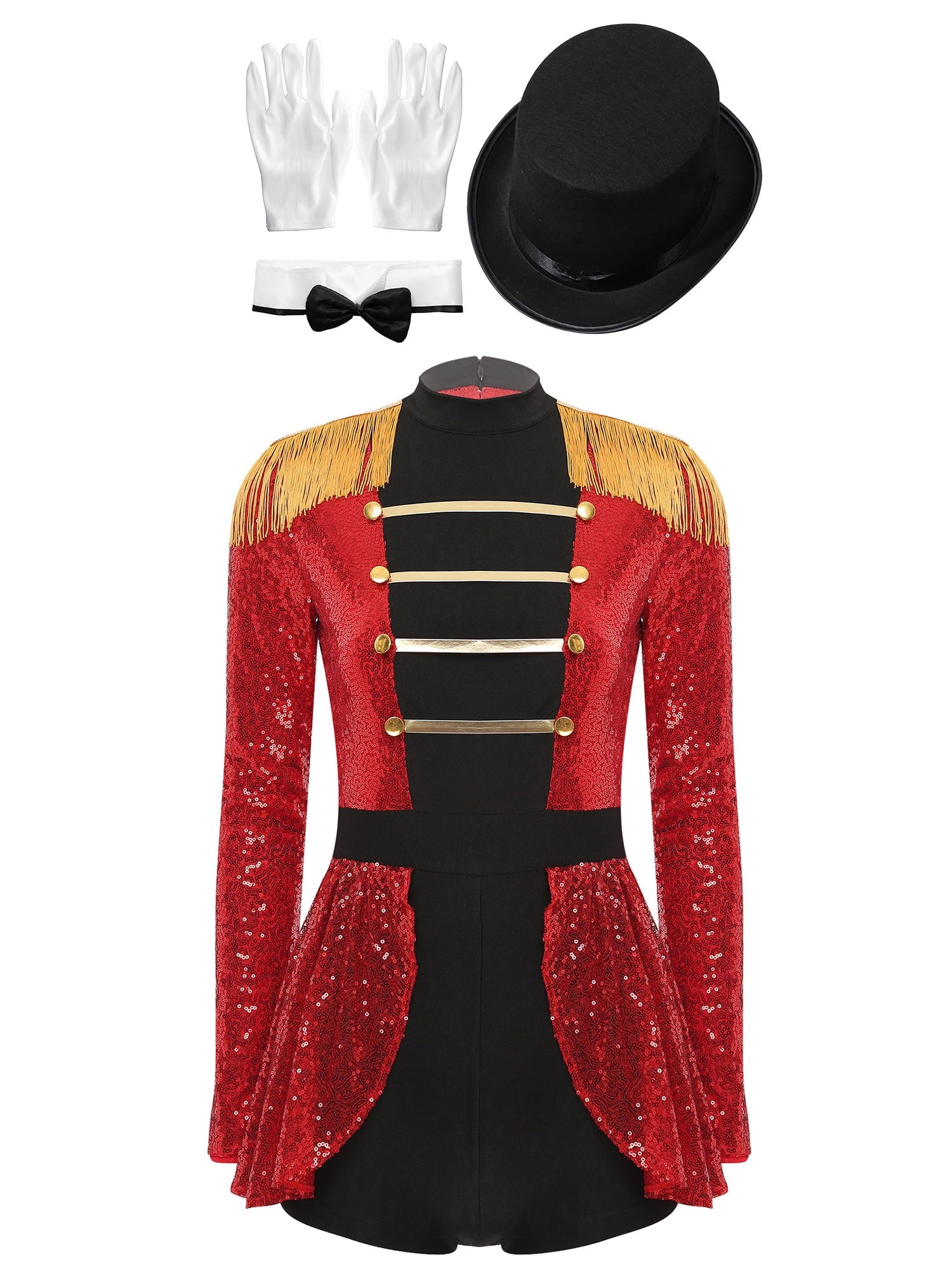 iiniim Womens Ringmaster Costume Circus Ring Leader Outfit Master Lion Tamer Fancy Bodysuit Black 4XL